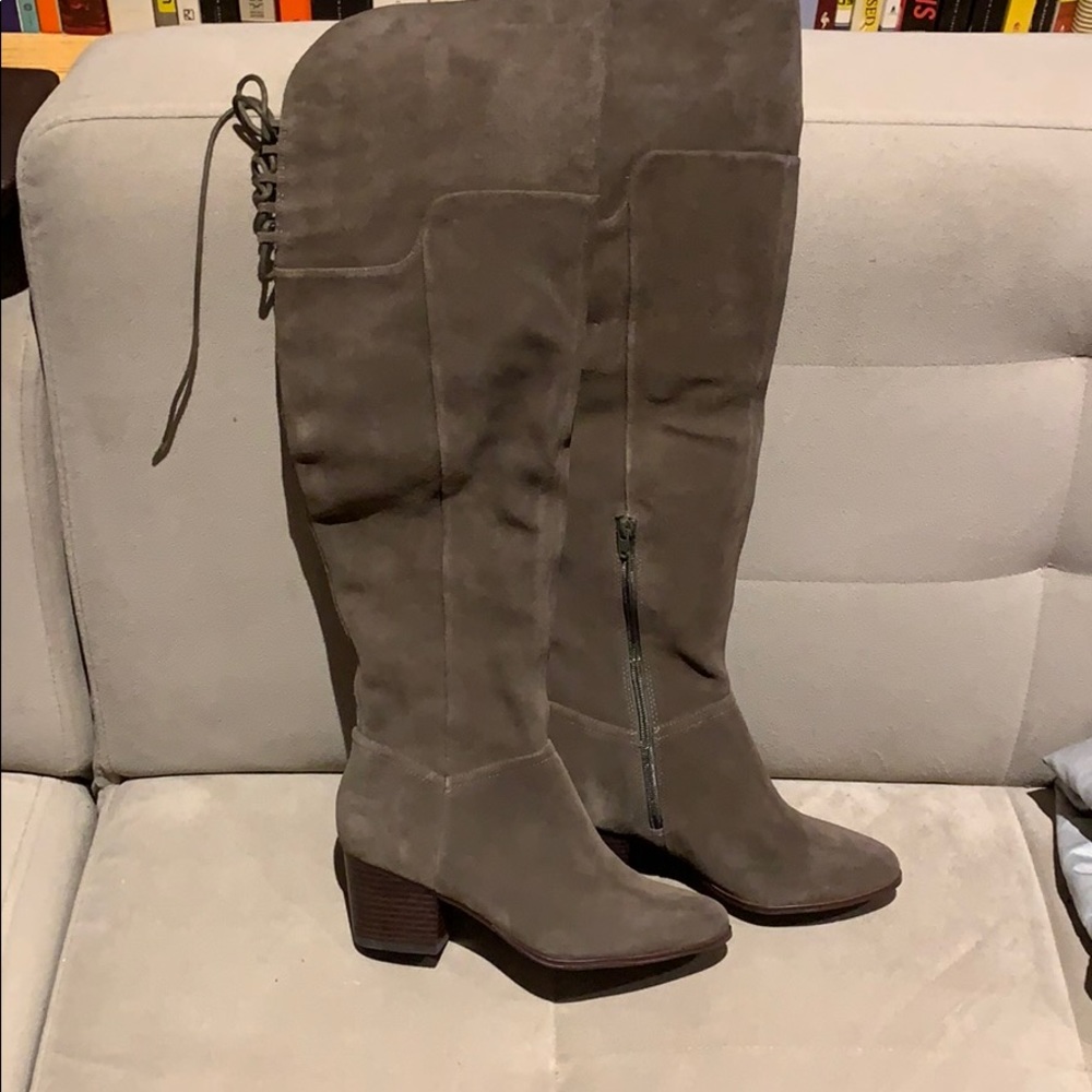 NEW Grey taupe Suede over the knee boots